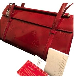 Cartier Red Patent Calf Leather Cabochon Birthday Bag with Embossed Logo EUC